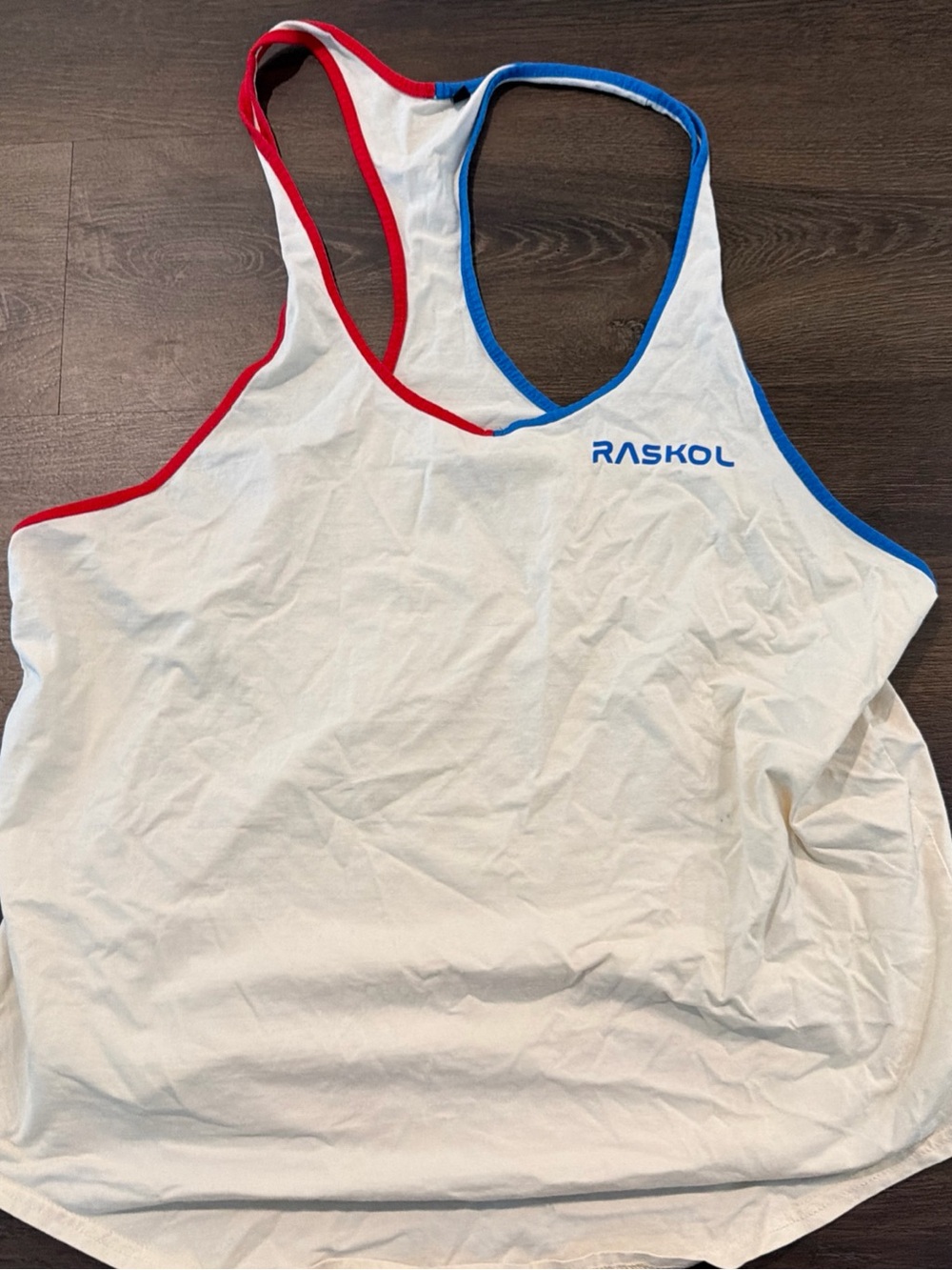 Raskol Men's White Tank Top with Red & Blue Trim